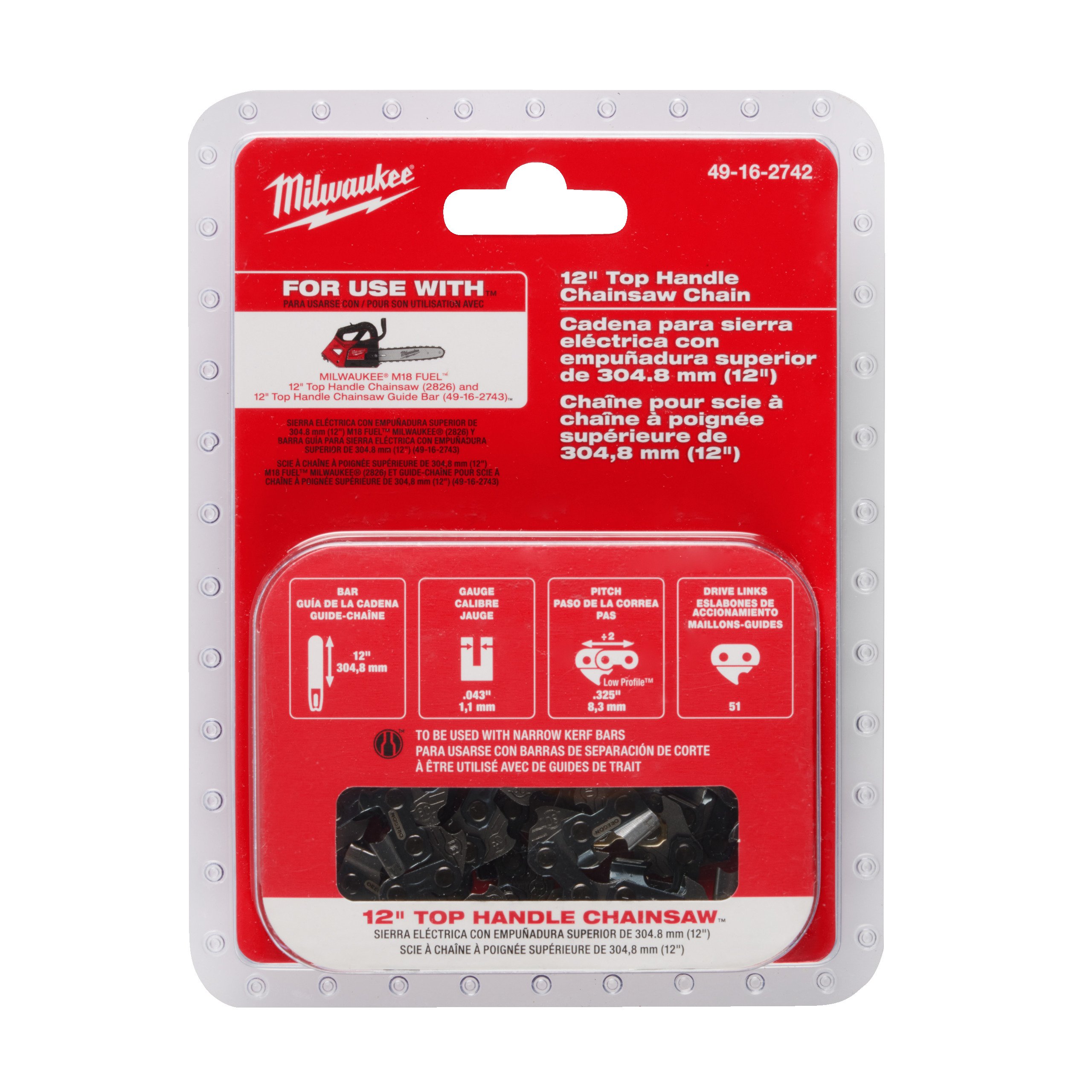 Milwaukee 30 cm/ 12" saw chain 0.325" x 1.1 M18 FTHCHS30 Ketting tbv kettingzaag 30 cm 12" voor M18 FTHCHS30 - 4932480177